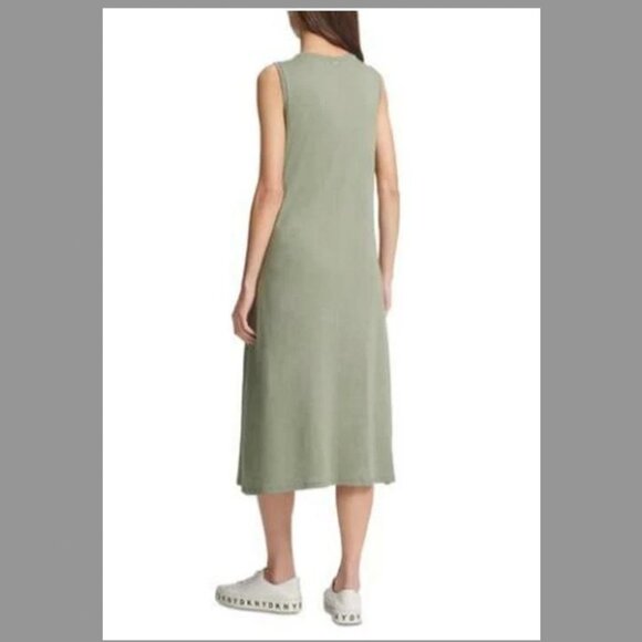 DKNY Cotton Blend Casual Midi Dress Olive Green - Size M - Picture 2 of 15